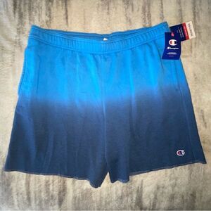 NWTs Champion Athletic Dip Dye Blue Ombre Fleece Shorts Logo